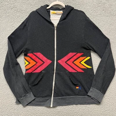 Sudadera con Capucha Aviator Nation para Mujer XL Gris Clásica Rayas Flecha Cremallera Completa Con Capucha RARA Foto 1 de 4