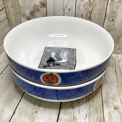 Set Of 2 American Atelier Domestication HALLOWEEN PARTY 6” Cereal Bowls GHOSTS - Image 1 of 4