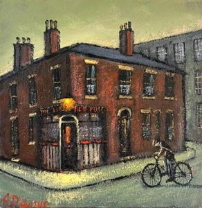 MEJOR Pintura al Óleo Original Northern Art James Downie: Ciclismo al Pub z - Imagen 1 de 3