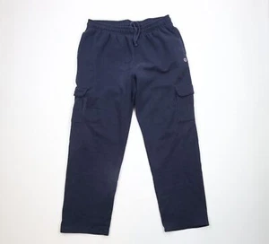 Vintage Champion Mens 2XL XXL Faded Baggy Wide Leg Cargo Sweatpants Pants Blue - Picture 1 of 13