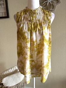Camicia senza maniche JOIE da donna verde/gialla stampata arricciata collo alto - taglia M - Foto 1 di 8