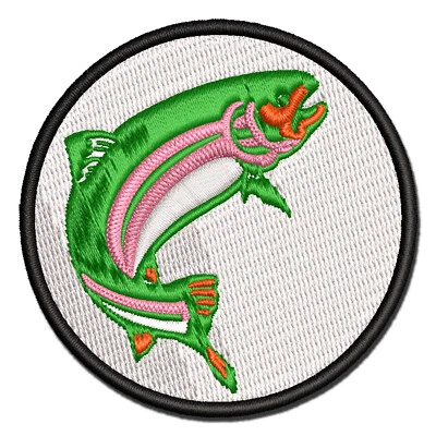 Jumping Rainbow Trout Fish Multi-Color Embroidered Iron-On Patch Applique - Image 1 of 4