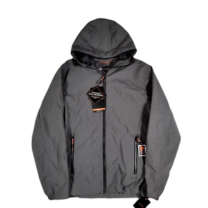 Hawke Co Gray Performance Stretch Hooded Raincoat Jacket Mens Small Packable - Picture 1 of 5
