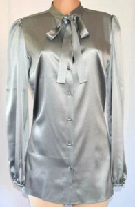 DOLCE & GABBANA GRAY SILK LONG SLEEVES BOWL NECK BLOUSE TOP SIZE 46 - Picture 1 of 9