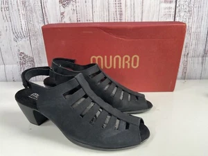 Munro Zapatos Mujer Talla 10 Sandalias Moda Cuero Abby Slingback Negro Nubuck - Imagen 1 de 7