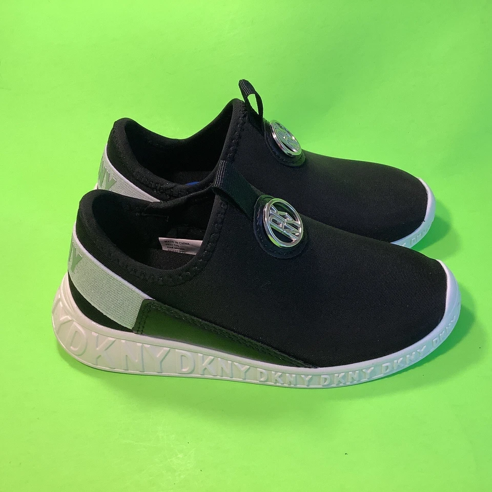 DKNY Jóvenes Niñas Tenis Zapatos Talla 4 Negro con Plateado Foto 1 de 4