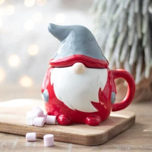 Red & Grey Lidded Ceramic Christmas Gonk Gnome Mug mugs cup cups Xmas gift cute - Picture 1 of 8