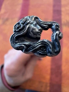 ART NOUVEAU Sterling Silver Girl With Flower In Hair 8” Hat Pin c.1905 - Picture 1 of 5