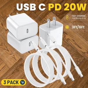 3Pack PD 20W Type C Super Fast Charger USB C Cord For iPhone 14 13 12 11 Pro Max - Picture 1 of 18