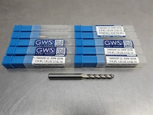 10 NEW! GWS 3/16" Carbide Ball Nose Endmill 4FL 1.25"LOC 1/4"SHK 3"OAL 125709 - Picture 1 of 3