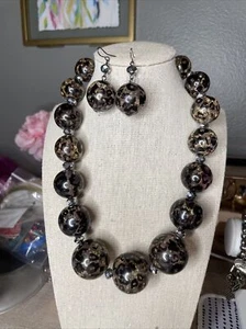 Large Lucite Leopard Print Necklace Earring Set Vintage  - Picture 1 of 12
