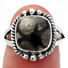 Natural Black Flower Fossil Coral 925 Sterling Silver Ring s.6 Jewelry R-1253