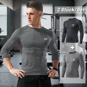 2er Pack Herren Kompressionsshirt Langarm Funktionsshirt Laufshirt Sport T-shirt - Imagen 1 de 17