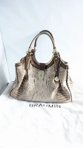 BRAHMIN Elisa Barley Bronte Hobo Bag Purse Cream Brown Gold Tone Hardware  - Picture 1 of 24