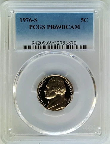 1976-S  Proof Jefferson Nickle PCGS PR69DCAM-Fading Blue label Cover