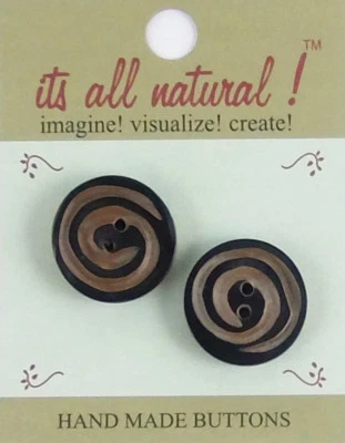 Handmade Natural Horn Buttons - Black/Beige - 26mm - Round Swirls - Image 1 of 4