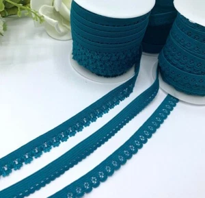 Teal blue lingerie elastic trim peacock picot lace underwear knickers bra strap - Picture 1 of 10