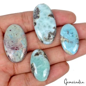 Lote de 4 piedras preciosas sueltas cabujón ovalado 28 mm-39 mm azul natural sin tratar Larimar - Imagen 1 de 7