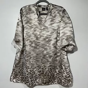 Chicos Animal Print Top Damen 2 US Größe Large strukturiert braun Boho City Festival - Bild 1 von 7
