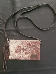 Montana West Calf Hair Crossbody Wristlet Purse - White & Brown - Picture 1 of 6