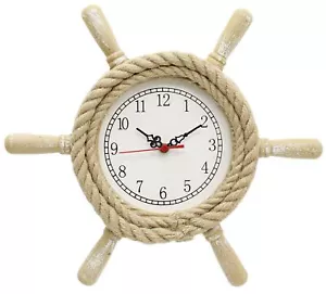 Lovely Shabby Chic Nautical Ship Wheel Clock Wooden Wall Decoration - Picture 1 of 1
