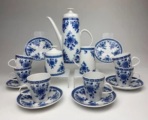 Lichte Mokkaservice 6 Personen Echt Kobalt weis blau - Picture 1 of 9