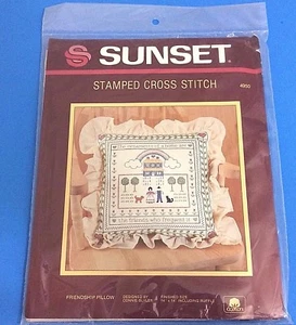 Sunset Stamped Cross Stitch Ruffle Friendship Pillow 4950 Finished Size 14 x 14 - Picture 1 of 6