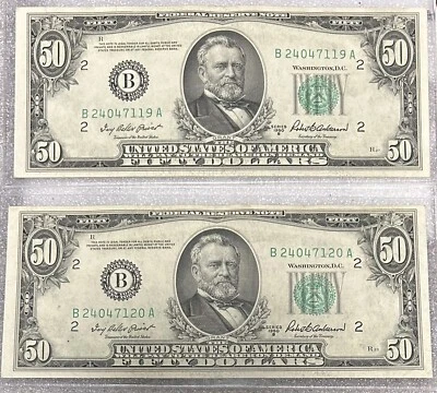1950 B New York Sequential Set $50 Bill 50BL45,46 - Image 1 of 2