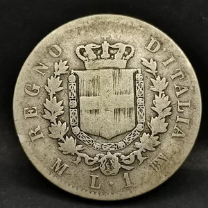1 LIRE ARGENT 1863 M BN MILAN VICTOR EMMANUEL II ITALIE / / SILVER ITALIA - Picture 1 of 2
