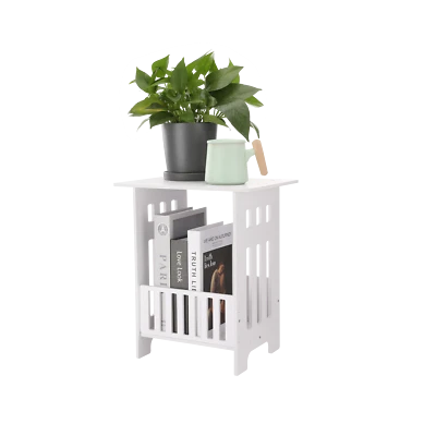 OYAJIA Small White Bedside Table Living Room Bedroom Side Table PVC Storage Rack