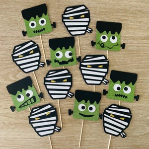 Frankenstein Mummy Halloween Birthday Party Decor Cupcake Topper - Picture 1 of 8