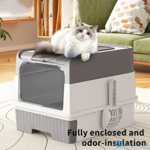 Large Cat Litter Box Pet Toilet Skylight Enclosed Drawer Scoop Covered Tray Chic - Picture 1 of 12