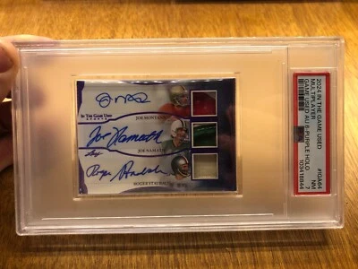 2024 Leaf In The Game Usado Auto 6 Jogadores Namath/Montana/Favre/Staubach/Young  - Imagem 1 de 2