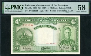 Bahamas 1936 4 chelines P9e PMG 58 AUNC - Imagen 1 de 2