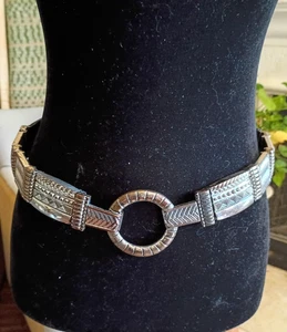 Chicos Lamenta Belt Womens Small Stretch Black Silver Tone Metal 90’s Y2K BOHO - Picture 1 of 17