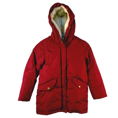 Chaqueta de invierno parka pesada con capucha Primaloft forrada Sherpa roja para niños talla M/8 J Crew para niños Foto 1 de 4