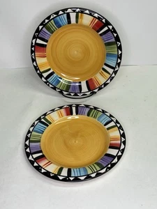 Gibson Elite Fandango Salad Plates Multicolored Striped. Set Of Two - Picture 1 of 12