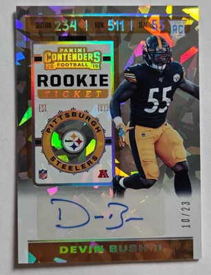 Boleto Panini Contenders Rookie Cracked Ice 2019 automático Devin Bush II 23/10 Foto 1 de 2
