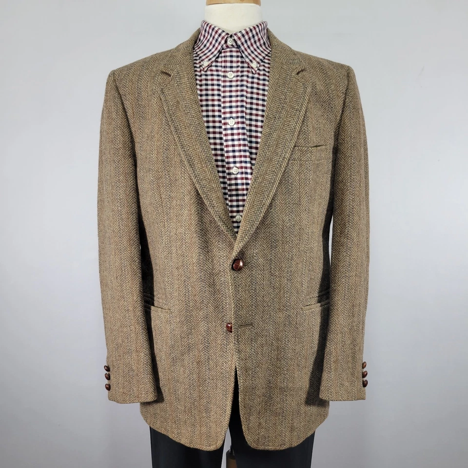 Abrigo Blazer Deportivo Estilo Tweed Para Hombre Dos Botones Marrón Lana Espiga Aproximadamente 44L Foto 1 de 4