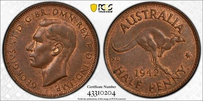 1942-I Australian Half Penny MS62BN "Bombay" - Image 1 of 3