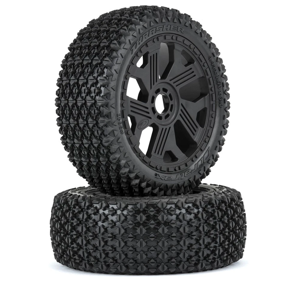 Duratrax 564710 1 8 Thrasher Off-Road Buggy Tires Mounted on Black Ripper Wheels