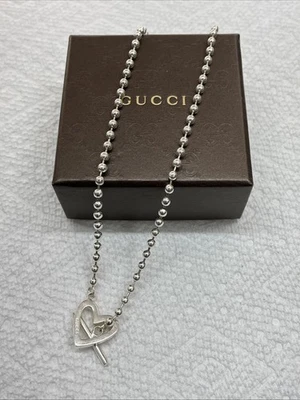 Gucci Choker Necklace Sterling Silver Boule Chain Heart  Toggle T-Bar - 18.5in - Image 1 of 4