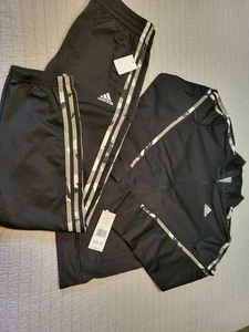 Adidas 2PC Boys Printed Tricot Track Suit Black With Camo Stripe Boys XL (18/20) - Picture 1 of 5