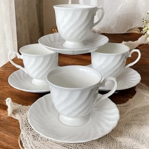 Friesland White Bone China Teacups & Saucers Swirl Pattern Vintage W. Germany 4 - Picture 1 of 12