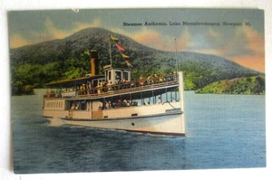 Postal de lino de la década de 1940 de Steamer Anthemia, Lake Memphremagog, Newport, de colección - Imagen 1 de 2