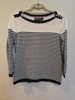 Suéter para mujer Vineyard Vines azul marino a rayas ballena cuello barco mediano  Foto 1 de 4