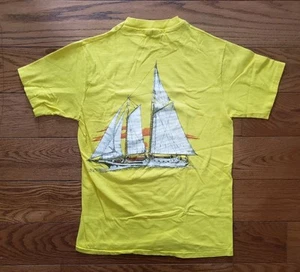 T-shirt grafica vintage anni 80 Isole Cayman vela tartaruga punto singolo gialla taglia M - Foto 1 di 9