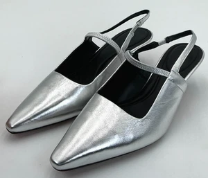 Vince Venice Women's Size 8 Silver Leather Kitten Slingback Heels - Picture 1 of 9