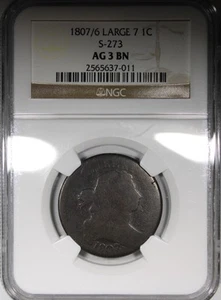1807/6 Draped Bust Large Cent NGC AG3 BROWN Large 7 S-273 - Picture 1 of 4