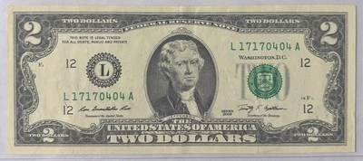 Billete De 2 Dólares Año 2009 Serie Repetidor -L 17170404 A. Para Colección. - Image 1 of 2